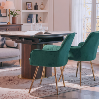 Sunvega Blue Velvet Mid-Back Dining Chairs with Gold Plated Legs for Living Room