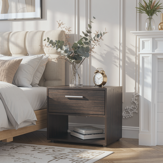 Sunvega Walnut Nightstand with Drawer and Open Storage Shelf for Bedroom