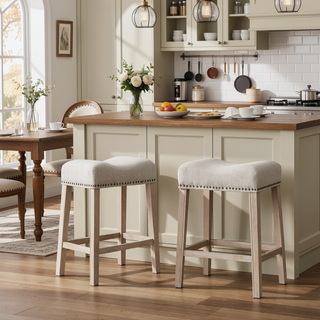Sunvega Gray Upholstered Backless Saddle Seat Counter Stools Set of 2