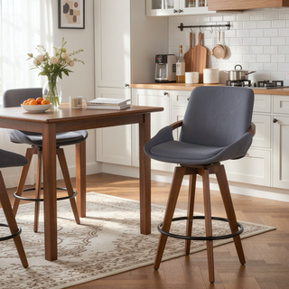 Sunvega Mid-Century Modern Walnut Finish Counter Stool with Faux Leather Seat