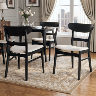 Sunvega Mid-Century Modern Upholstered Dining Chairs with Rubberwood Legs Set of 2