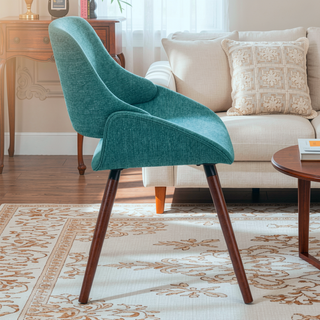 Sunvega Denim Blue Bentwood Dining Chair with Padded Seat and Walnut Frame
