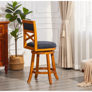 Sunvega 30 Inch Bar Height Swivel Stool with X Back Design and Charcoal Fabric Seat