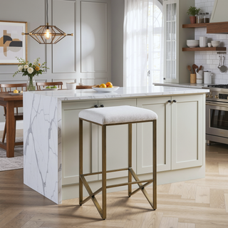 Sunvega Backless Upholstered Counter Stool with Bronze Metal Base and Padded Seat