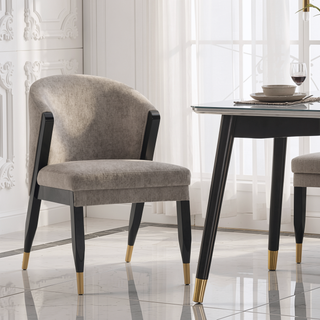 Sunvega Modern Elm Wood and Chenille Upholstered Dining Chair with Gold Tips