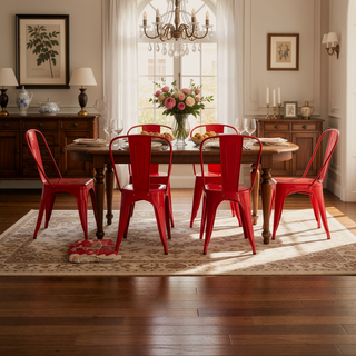 Sunvega High Gloss Red Metal Dining Chairs Set of 4 with 18 Inch Seat Height