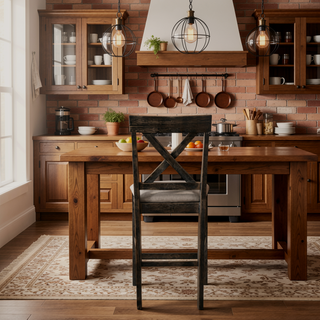 Sunvega Tan Linen Upholstered Counter Height Stools with Cross Back Design (Set of 2)