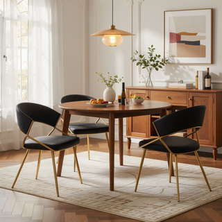 Sunvega Glam Dining Chairs with Gold Metal Frame and Black Faux Leather Upholstery