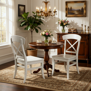 Sunvega Smoky White Finish X-Back Cottage Dining Side Chairs Set of 2