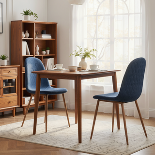 Sunvega Modern Muted Blue Upholstered Dining Chair with Walnut Finished Metal Legs Set of 2