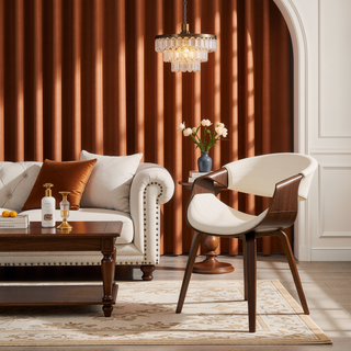 Sunvega Mid-Century Modern Dining Accent Chair with Walnut Wood Legs and Cream Faux Leather