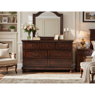 Sunvega Antique Cherry Wood Dresser with 65 by 18 by 40 Inch Dimensions