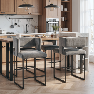 Sunvega Modern Velvet Upholstered Counter Stool Set of 2 with Gold Metal Legs