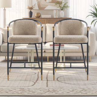 Sunvega Upholstered Navy Blue Counter Stool Set of 2 with Iron Frame