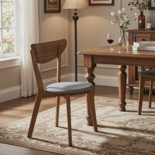 Sunvega Retro Danish Modern Natural Walnut Wood Frame Dining Chair with Grey Upholstered Seat