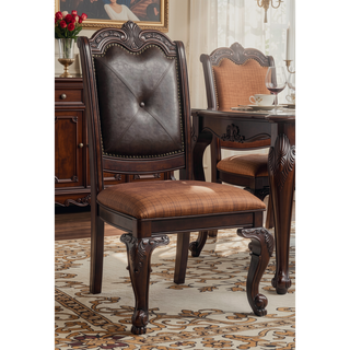 Sunvega Traditional Style Arm Chairs with Luxurious Beige Upholstery and Rich Coffee Brown Finish