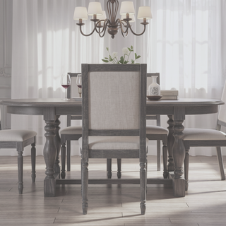 Sunvega Weathered Gray Finish Wooden Frame Cream Linen Upholstered Dining Side Chairs