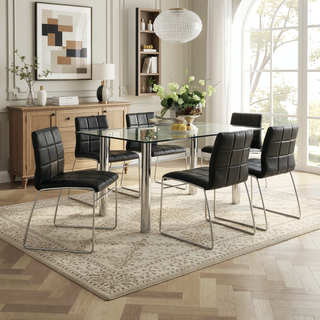 Sunvega Contemporary Black Leatherette High Chairs with Chrome Legs Set of 2