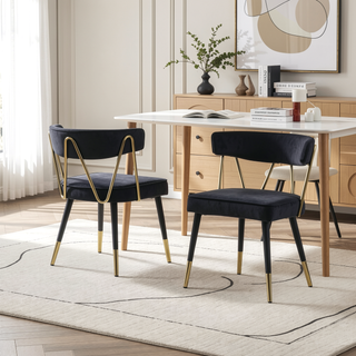 Sunvega Stylish Velvet Dining Chairs with Gold Trim and Padded Seat Set of 2