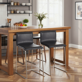 Sunvega Modern Counter Stool with Faux Leather Upholstery and Metal Base