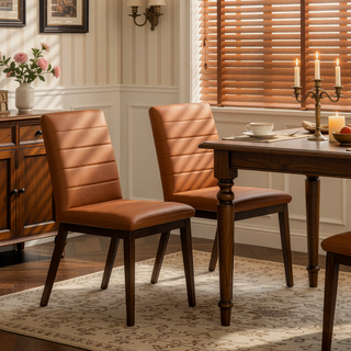 Sunvega Mid-Century Modern Burnt Orange Velvet Dining Chair Set with Walnut Solid Wood Base