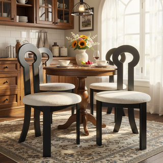 Sunvega Rubber Wood Dining Chair with Plush Cashmere Fabric and Circular Backrest