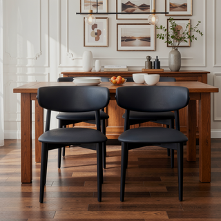 Sunvega Mid Century Modern Vegan Leather Dining Chair Set Of 2 With Black Faux Leather Upholstery
