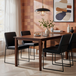Sunvega Modern High Back Dining Chair with Upholstered Seat and Black Steel Frame