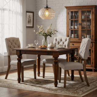 Sunvega Transitional Dining Chairs Set of 2 with Tufted Back and Beige Linen Upholstery
