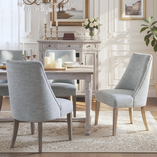 Sunvega Upholstered Dining Chair Set of 2 with High Back and Solid Wood Legs