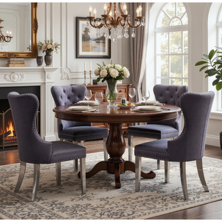 Sunvega Contemporary Tufted Velvet Dining Chairs with Nailhead Trim and Stainless Steel Legs, Set of 2
