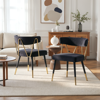 Sunvega Stylish Velvet Dining Chairs with Gold Trim and Padded Seat Set of 2