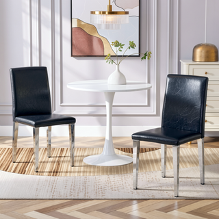Sunvega Black PU Dining Chairs with Silver Metal Legs and High Elasticity Sponge Filling for Living Room