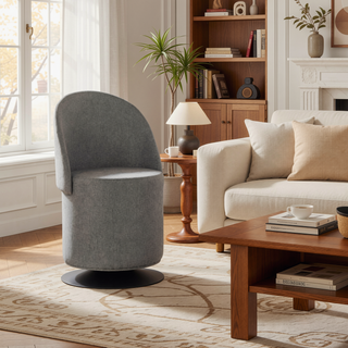 Sunvega Black Metal and Grey Fabric Finch Contemporary Swivel Chair with Adjustable Backrest