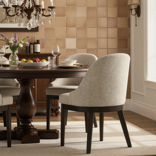 Sunvega Soft Beige Upholstered Dining Side Chair with Curved Backrest and Padded Seat
