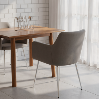 Sunvega Contemporary Grey Faux Leather Dining Chair with Cushioned Armrests Set of 2