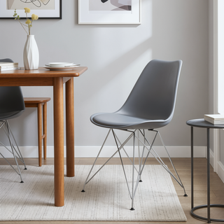 Sunvega Grey and Chrome Padded Side Chair with Sleek Metal Base for Dining Room