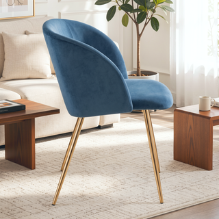 Sunvega Gold Metal and Blue Velvet Upholstered Dining Chairs Set of 2