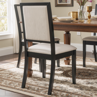 Sunvega Cream and Black Upholstered Side Dining Chairs with Sleek Lines Set of 2