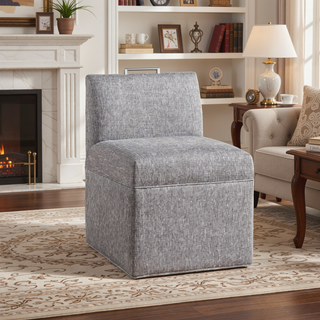 Sunvega Modern Upholstered Caster Chair in Ashen Grey Performance Fabric