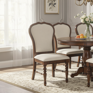 Sunvega Rich Brown Upholstered Dining Side Chairs with Ivory Cushions Set of 2