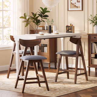 Sunvega Mid-Century Modern Rubberwood Counter Stool Set with Upholstered Seating