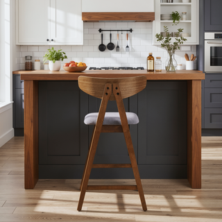 Sunvega Mid-Century Modern Rubberwood Counter Stool Set with Upholstered Seating