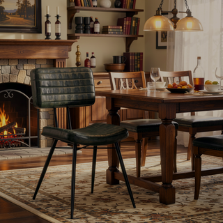 Sunvega Molly Espresso Upholstered Dining Chair with Goat Leather and Vertical Tufting