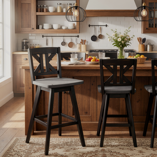 Sunvega Solid Rubberwood Counter Height Dining Table with Distressed Gray Finish