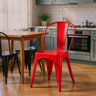 Sunvega High Gloss Red Metal Dining Chairs Set of 2 with 18 Inch Seat Height