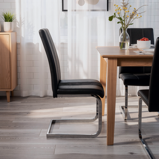 Sunvega Black Fabric Dining Chairs with Padded Seating and C-Style Metal Legs