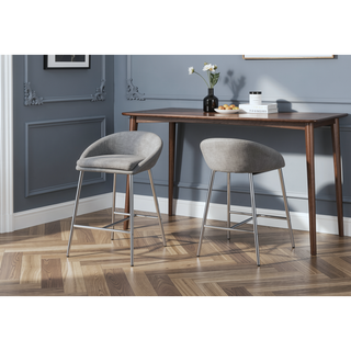 Sunvega Modern Counter Height Bar Stools Set of 2 with Grey Fabric