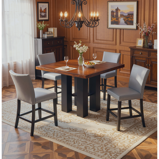 Sunvega Counter Height Upholstered PU Chair Set with Footrest and Chrome Nailhead Trim