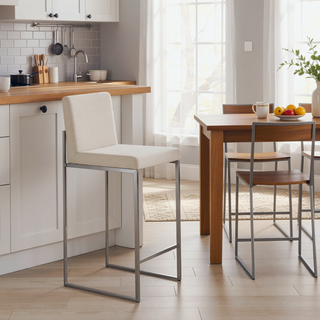 Sunvega Modern High Back Counter Stool with Padded Seat and Backrest in Stainless Steel